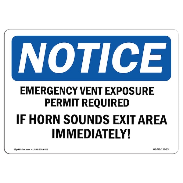 OSHA, Emergency Venting Exposure Permit Required, 24in X 18in Rigid Plastic, 24" W, 18" H, Landscape